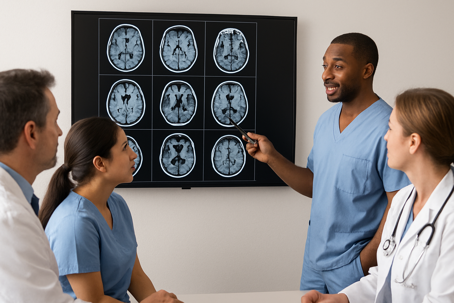 Healthcare providers participating in a medical imaging training session