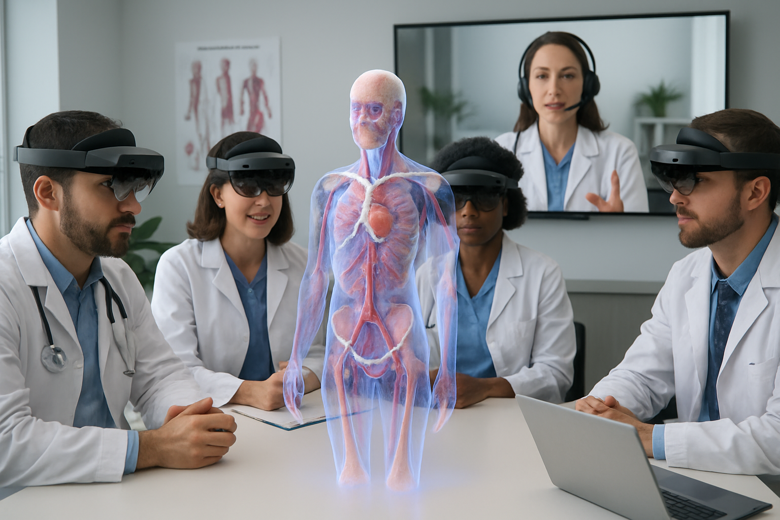 Medical professionals participating in a virtual MR learning session